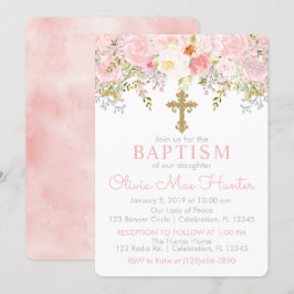 Invitación al bautismo de Chica de jardín Rosa