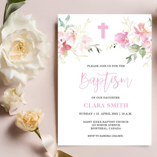 Invitación al bautismo de Chica floral rosa (Subido por el creador)