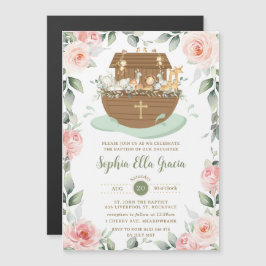 Invitación al bautismo de Chica floral rosado de N