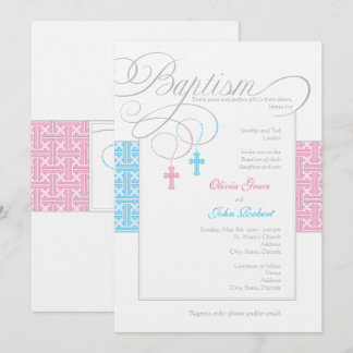 Invitación al bautismo de Chicas y niños gemelos