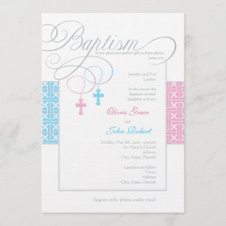 Invitación al bautismo de Chicas y niños gemelos