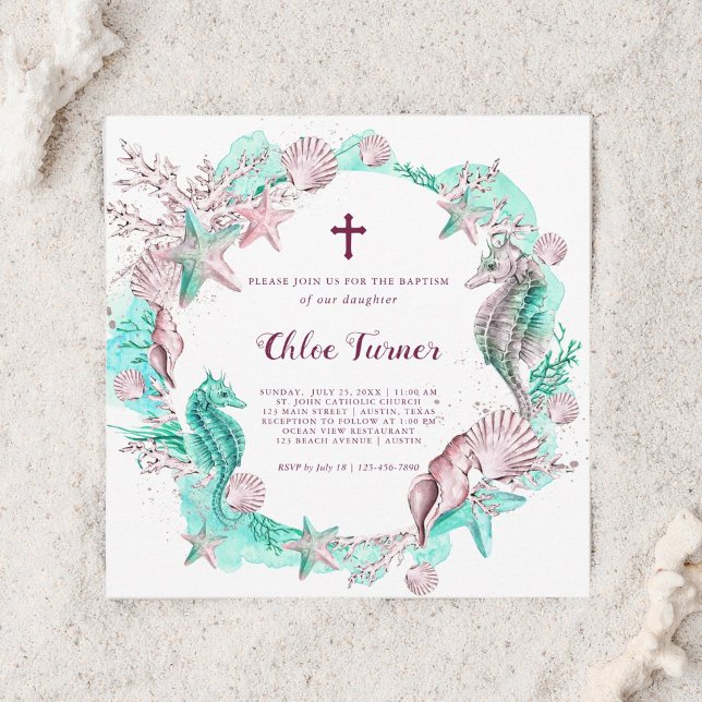 Invitación al bautismo de cian y lavanda bajo el m (Subido por el creador)