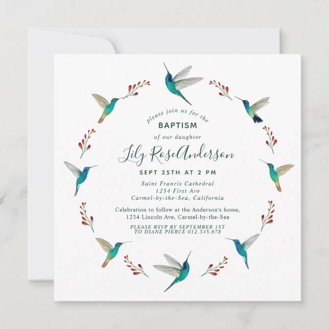 Invitación al bautismo de colibrí (Anverso)
