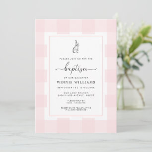 Invitación al bautismo de conejo conejo rosa Gingh