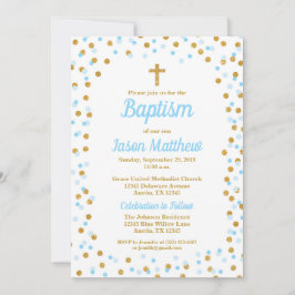 Invitación al bautismo de confetti Purpurina azul