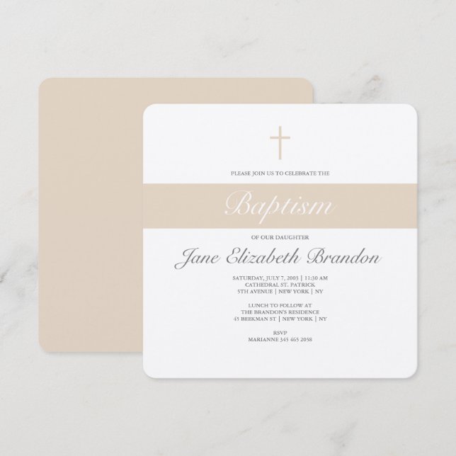 Invitación al bautismo de crema de café (Anverso / Reverso)