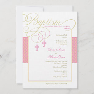 Invitación al bautismo de damasco de gemelos chica