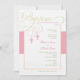 Invitación al bautismo de damasco de gemelos chica