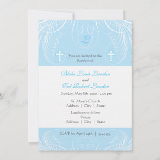 Invitación al bautismo de dos niños monogramo