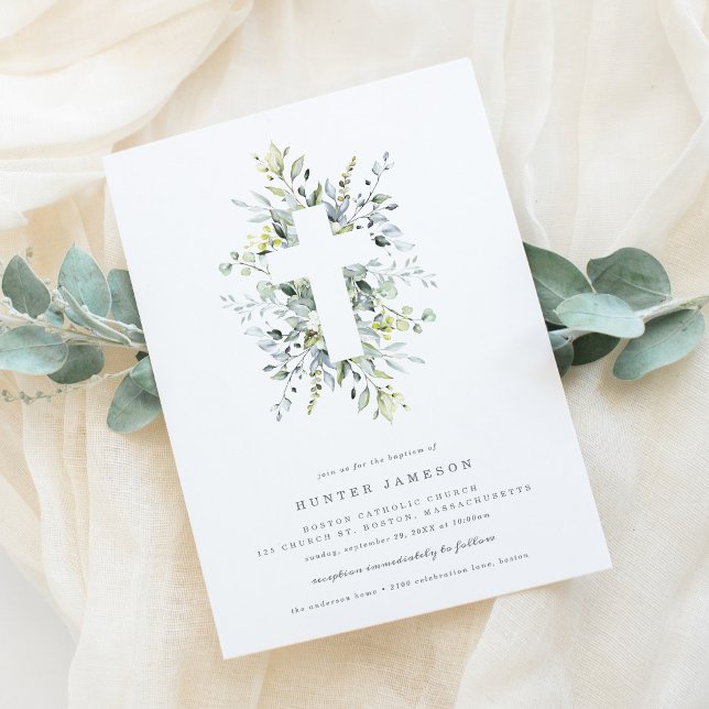 Invitación al bautismo de Dusty Blue Florals (Subido por el creador)