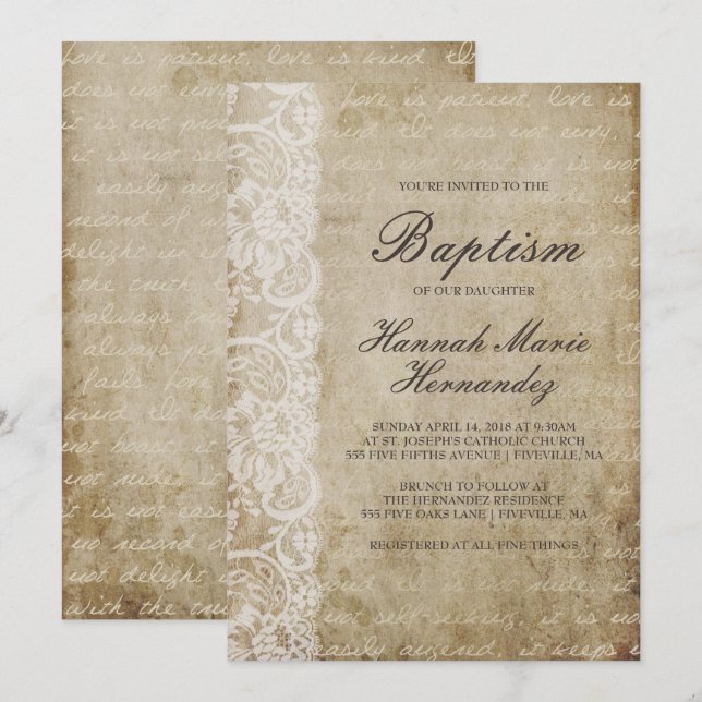Invitación al bautismo de encaje de pergamino vint (Anverso / Reverso)