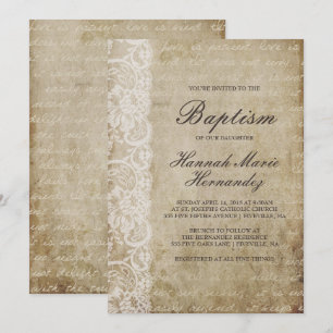 Invitación al bautismo de encaje de pergamino vint
