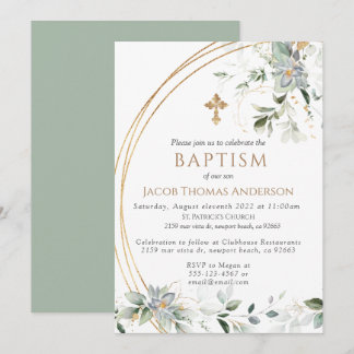 Invitación al bautismo de Eucalyptus Boy Greenery
