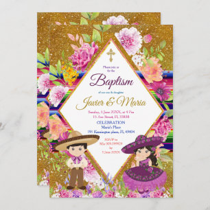 Invitación al bautismo de Fiesta Mexicana de Tres
