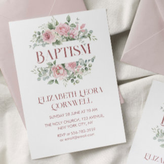 Invitación al bautismo de flor para bebé