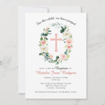 Invitación al bautismo de flor rosa