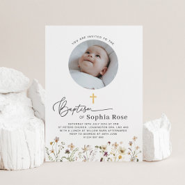 Invitación al bautismo de flor silvestre de fotogr