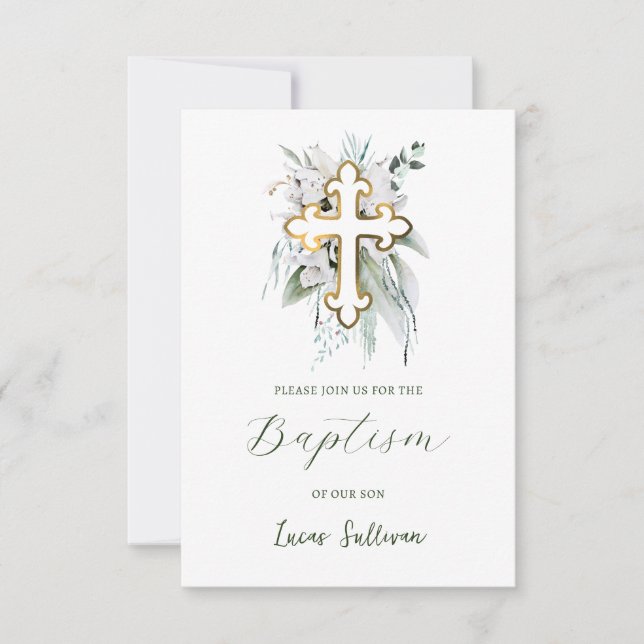 Invitación al bautismo de flores blancas (Anverso)