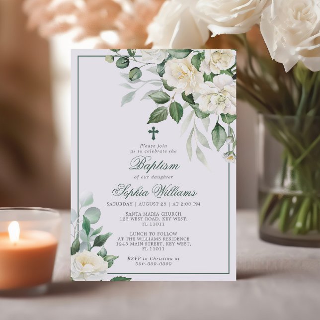 Invitación al bautismo de flores blancas Eucalyptu (Subido por el creador)