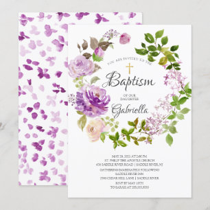 Invitación al bautismo de flores de púrpura peonie