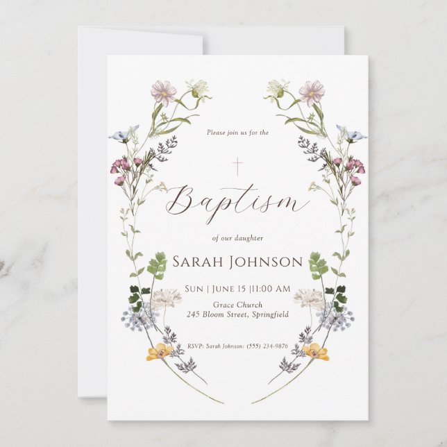 Invitación al bautismo de flores silvestres (Anverso)