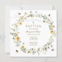 Invitación al bautismo de flores silvestres amaril