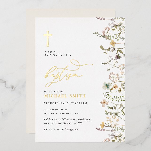 invitación al bautismo de flores silvestres de Rel (Anverso/Reverso)