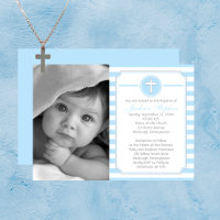 Invitación al bautismo de foto de Cross Blue Strip