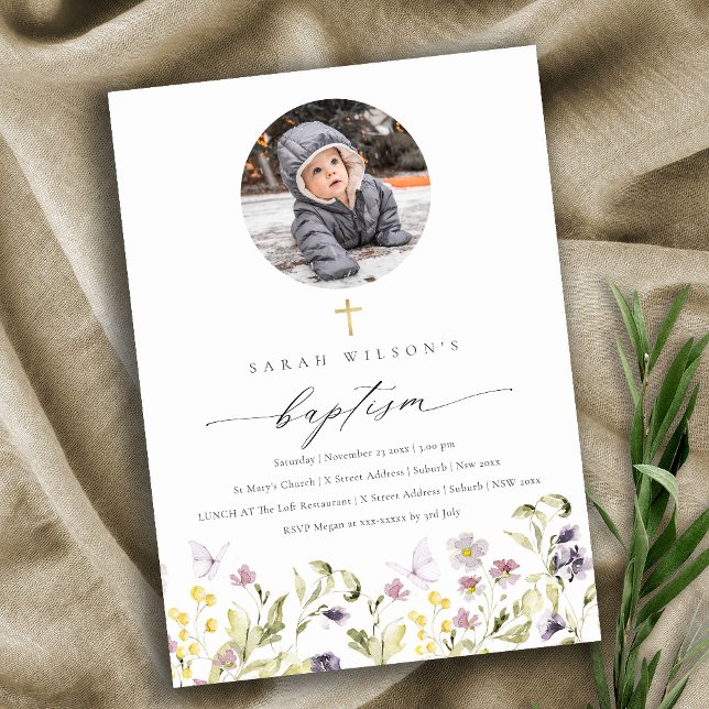 Invitación al bautismo de foto de mariposa floral  (Subido por el creador)