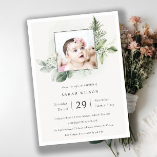 Invitación al bautismo de foto del follaje verde E