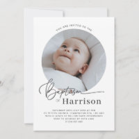Invitación al bautismo de fotografía redonda