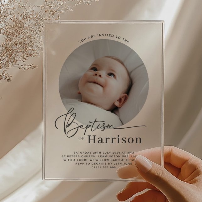 Invitación al bautismo de fotografía redonda (Zazzle Round Photo Baptism Invitation)