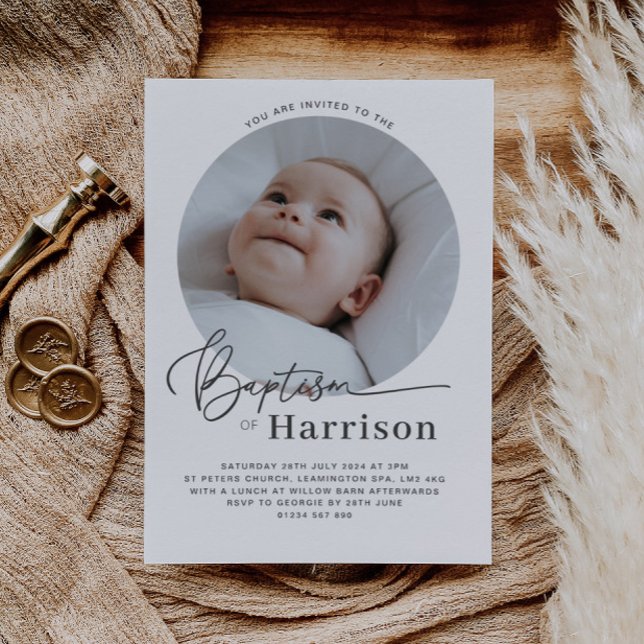 Invitación al bautismo de fotografía redonda (Subido por el creador)