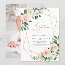 Invitación al bautismo de fotos de marcos florales