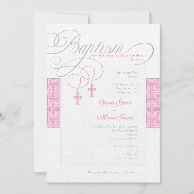 Invitación al bautismo de gemelos chicas (Anverso)