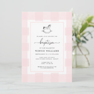Invitación al bautismo de Gingham rosado