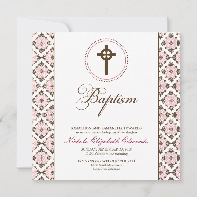 Invitación al Bautismo de Gracia Vintage (chocolat (Anverso)
