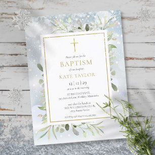Invitación al bautismo de invierno con nieve verde