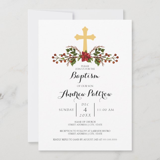 Invitación al bautismo de la cruz de oro de flores (Anverso)