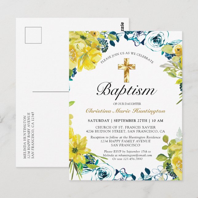 Invitación al bautismo de la Cruz de Oro Floral Am (Anverso / Reverso)