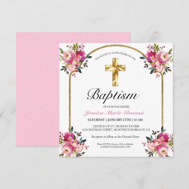 Invitación al bautismo de la cruz de oro floral de (Anverso / Reverso)