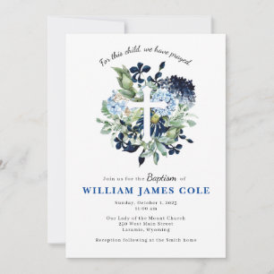 Invitación al bautismo de la cruz floral azul