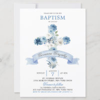 Invitación al bautismo de la Cruz Floral Azul Dust