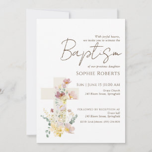 Invitación al bautismo de la cruz floral para Chic