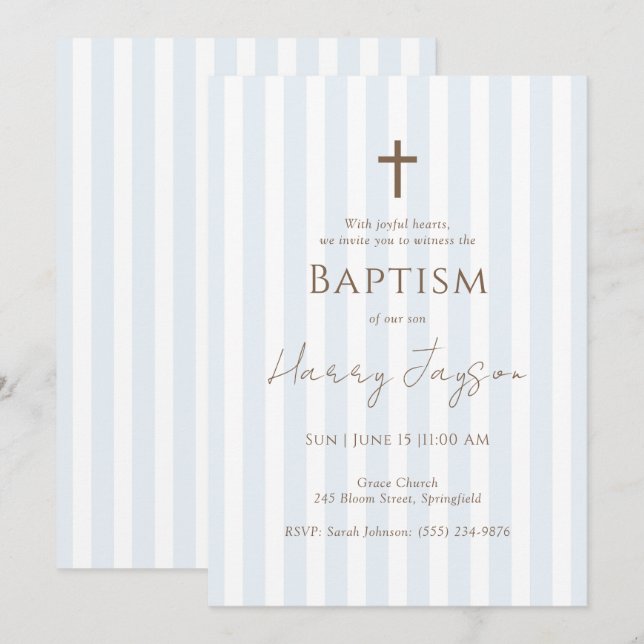 Invitación al bautismo de la franja azul minimalis (Anverso / Reverso)