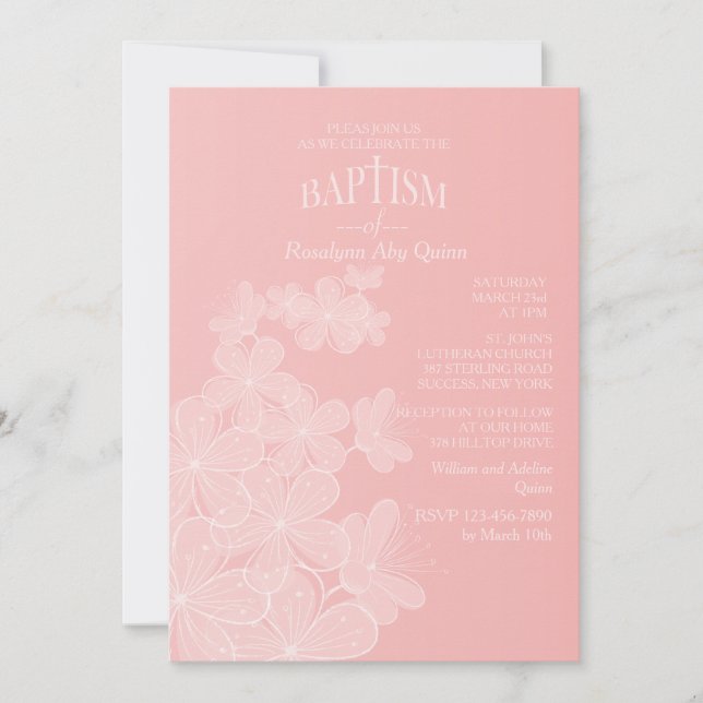 Invitación al bautismo de las flores de Organza (Anverso)
