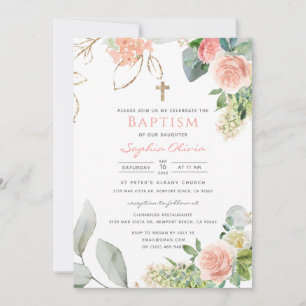 Invitación al bautismo de las rosas rosadas de Rub