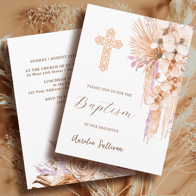 Invitación al bautismo de Lilac Boho Peach (Subido por el creador)