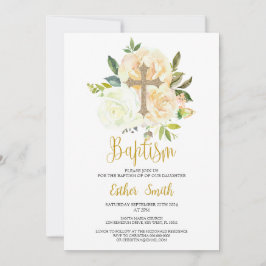 Invitación al bautismo de los rosas de crema blanc