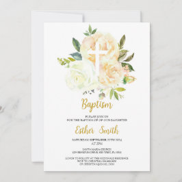 Invitación al bautismo de los rosas de crema blanc